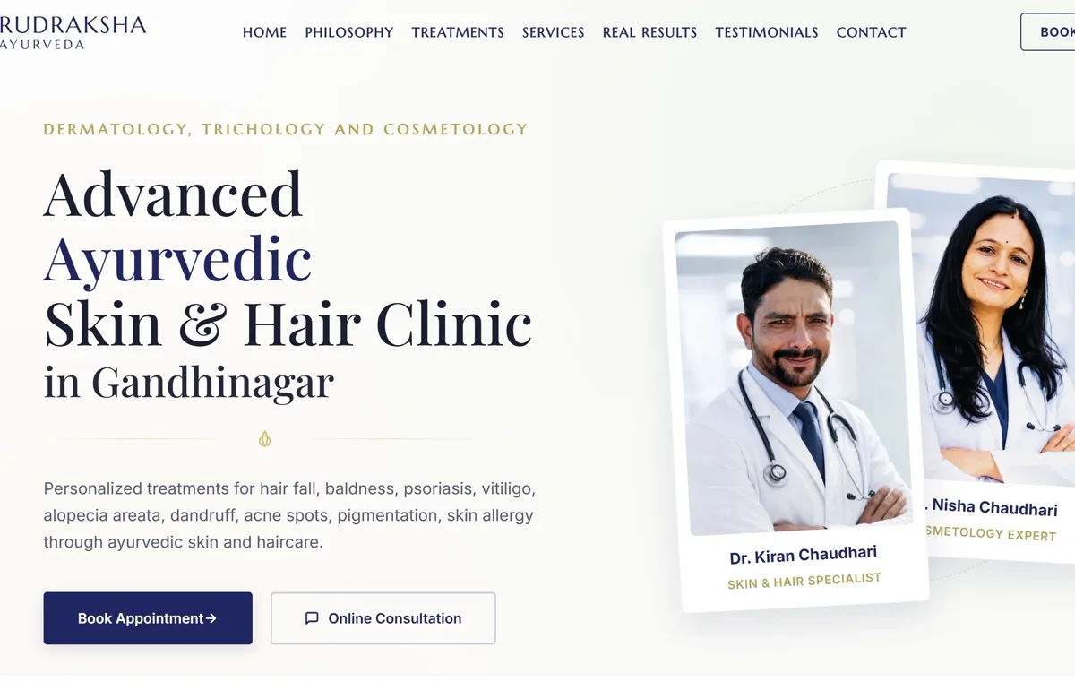 Rudraksha Ayurveda clinic homepage, designed and built by WeByte